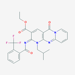 molecular formula C26H23F3N4O4 B11463485 ethyl 7-(2-methylpropyl)-2-oxo-6-[2-(trifluoromethyl)benzoyl]imino-1,7,9-triazatricyclo[8.4.0.03,8]tetradeca-3(8),4,9,11,13-pentaene-5-carboxylate 