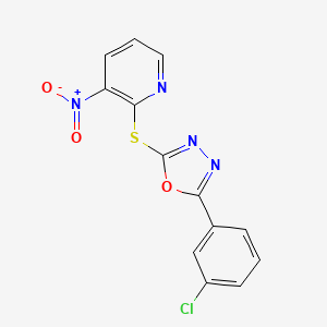 molecular formula C13H7ClN4O3S B11463536 2-{[5-(3-Chlorophenyl)-1,3,4-oxadiazol-2-yl]sulfanyl}-3-nitropyridine 