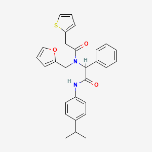 molecular formula C28H28N2O3S B11463740 N-(furan-2-ylmethyl)-N-(2-oxo-1-phenyl-2-{[4-(propan-2-yl)phenyl]amino}ethyl)-2-(thiophen-2-yl)acetamide 