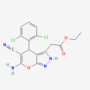 molecular formula C17H14Cl2N4O3 B11463759 Ethyl [6-amino-5-cyano-4-(2,6-dichlorophenyl)-2,4-dihydropyrano[2,3-c]pyrazol-3-yl]acetate 