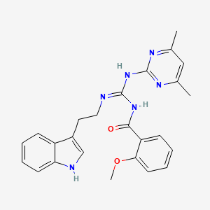 molecular formula C25H26N6O2 B11463770 N-[(E)-[(4,6-dimethylpyrimidin-2-yl)amino]{[2-(1H-indol-3-yl)ethyl]amino}methylidene]-2-methoxybenzamide 