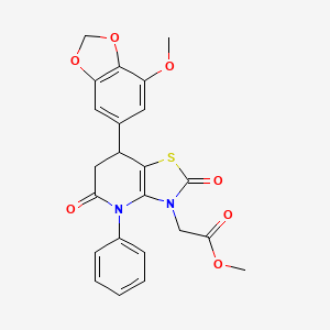 molecular formula C23H20N2O7S B11463778 methyl [7-(7-methoxy-1,3-benzodioxol-5-yl)-2,5-dioxo-4-phenyl-4,5,6,7-tetrahydro[1,3]thiazolo[4,5-b]pyridin-3(2H)-yl]acetate 