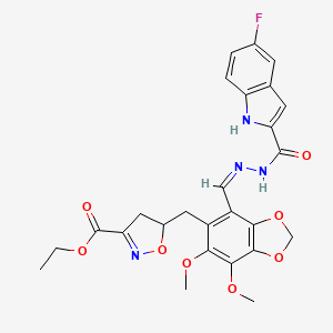 molecular formula C26H25FN4O8 B11463908 ethyl 5-({4-[(Z)-{2-[(5-fluoro-1H-indol-2-yl)carbonyl]hydrazinylidene}methyl]-6,7-dimethoxy-1,3-benzodioxol-5-yl}methyl)-4,5-dihydro-1,2-oxazole-3-carboxylate 