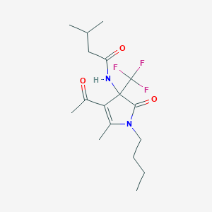 molecular formula C17H25F3N2O3 B11464020 N-[4-acetyl-1-butyl-5-methyl-2-oxo-3-(trifluoromethyl)-2,3-dihydro-1H-pyrrol-3-yl]-3-methylbutanamide 