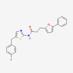molecular formula C23H19FN2O2S B11464038 N-[5-(4-fluorobenzyl)-1,3-thiazol-2-yl]-3-(5-phenylfuran-2-yl)propanamide 