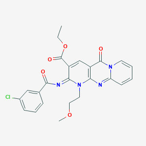 molecular formula C24H21ClN4O5 B11464053 ethyl 6-(3-chlorobenzoyl)imino-7-(2-methoxyethyl)-2-oxo-1,7,9-triazatricyclo[8.4.0.03,8]tetradeca-3(8),4,9,11,13-pentaene-5-carboxylate 