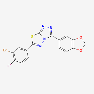 molecular formula C16H8BrFN4O2S B11464141 3-(1,3-Benzodioxol-5-yl)-6-(3-bromo-4-fluorophenyl)[1,2,4]triazolo[3,4-b][1,3,4]thiadiazole 