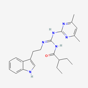 molecular formula C23H30N6O B11464152 N-[(E)-[(4,6-dimethylpyrimidin-2-yl)amino]{[2-(1H-indol-3-yl)ethyl]amino}methylidene]-2-ethylbutanamide 