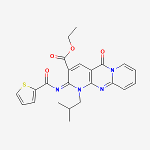 molecular formula C23H22N4O4S B11464211 ethyl 7-(2-methylpropyl)-2-oxo-6-(thiophene-2-carbonylimino)-1,7,9-triazatricyclo[8.4.0.03,8]tetradeca-3(8),4,9,11,13-pentaene-5-carboxylate 