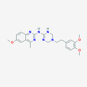 molecular formula C23H28N6O3 B11464215 N-{5-[2-(3,4-dimethoxyphenyl)ethyl]-1,4,5,6-tetrahydro-1,3,5-triazin-2-yl}-6-methoxy-4-methylquinazolin-2-amine 