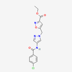 molecular formula C17H15ClN4O4 B11464295 ethyl 5-[(4-{[(4-chlorophenyl)carbonyl]amino}-1H-pyrazol-1-yl)methyl]-1,2-oxazole-3-carboxylate 