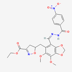 molecular formula C24H24N4O10 B11464388 ethyl 5-({6,7-dimethoxy-4-[(Z)-{2-[(4-nitrophenyl)carbonyl]hydrazinylidene}methyl]-1,3-benzodioxol-5-yl}methyl)-4,5-dihydro-1,2-oxazole-3-carboxylate 