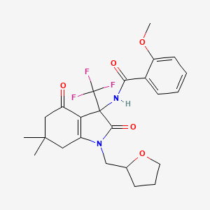 molecular formula C24H27F3N2O5 B11464616 N-[6,6-dimethyl-2,4-dioxo-1-(tetrahydrofuran-2-ylmethyl)-3-(trifluoromethyl)-2,3,4,5,6,7-hexahydro-1H-indol-3-yl]-2-methoxybenzamide 
