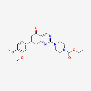 molecular formula C23H28N4O5 B11464834 Ethyl 4-[7-(3,4-dimethoxyphenyl)-5-oxo-5,6,7,8-tetrahydroquinazolin-2-yl]piperazine-1-carboxylate 