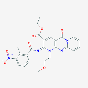 molecular formula C25H23N5O7 B11465022 ethyl 7-(2-methoxyethyl)-6-(2-methyl-3-nitrobenzoyl)imino-2-oxo-1,7,9-triazatricyclo[8.4.0.03,8]tetradeca-3(8),4,9,11,13-pentaene-5-carboxylate 