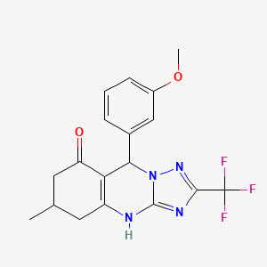 molecular formula C18H17F3N4O2 B11465096 9-(3-methoxyphenyl)-6-methyl-2-(trifluoromethyl)-5,6,7,9-tetrahydro[1,2,4]triazolo[5,1-b]quinazolin-8(4H)-one 