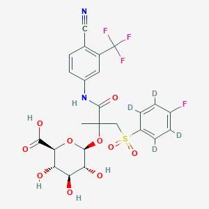 molecular formula C24H22F4N2O10S B1146588 (2S,3S,4S,5R,6S)-6-((1-((4-Cyano-3-(trifluoromethyl)phenyl)amino)-3-((4-fluorophenyl)sulfonyl)-2-methyl-1-oxopropan-2-yl)oxy)-3,4,5-trihydroxytetrahydro-2H-pyran-2-carboxylic acid CAS No. 151262-59-8