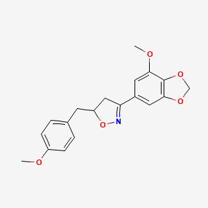 molecular formula C19H19NO5 B11466490 3-(7-Methoxy-2H-1,3-benzodioxol-5-yl)-5-[(4-methoxyphenyl)methyl]-4,5-dihydro-1,2-oxazole 