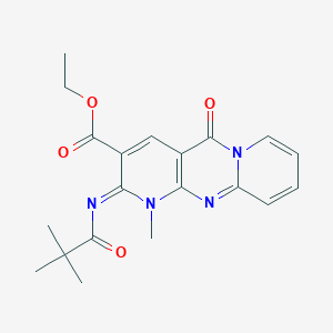 molecular formula C20H22N4O4 B11466940 ethyl 6-(2,2-dimethylpropanoylimino)-7-methyl-2-oxo-1,7,9-triazatricyclo[8.4.0.03,8]tetradeca-3(8),4,9,11,13-pentaene-5-carboxylate 