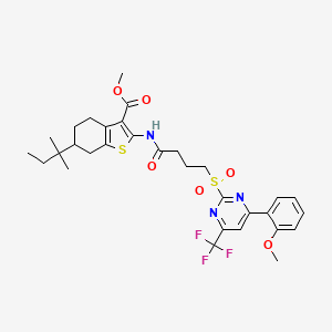 molecular formula C31H36F3N3O6S2 B11467076 Methyl 2-[(4-{[4-(2-methoxyphenyl)-6-(trifluoromethyl)pyrimidin-2-yl]sulfonyl}butanoyl)amino]-6-(2-methylbutan-2-yl)-4,5,6,7-tetrahydro-1-benzothiophene-3-carboxylate 