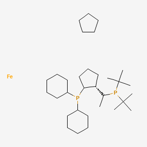 B1146709 (R)-(-)-1-[(S)-2-(DICYCLOHEXYLPHOSPHINO)FERROCENYL]ETHYLDI-T-BUTYLPHOSPHINE CAS No. 158923-11-6