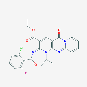 molecular formula C24H20ClFN4O4 B11467280 ethyl 6-(2-chloro-6-fluorobenzoyl)imino-2-oxo-7-propan-2-yl-1,7,9-triazatricyclo[8.4.0.03,8]tetradeca-3(8),4,9,11,13-pentaene-5-carboxylate 
