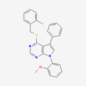 molecular formula C27H23N3OS B11467330 7-(2-methoxyphenyl)-4-[(2-methylbenzyl)sulfanyl]-5-phenyl-7H-pyrrolo[2,3-d]pyrimidine 