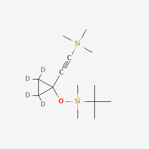 molecular formula C₁₄H₂₄D₄OSi₂ B1146831 1-(tert-Butyldimethylsilyloxy)-1-(2'-trimethylsilyl)ethynyl-cyclopropane-d4 CAS No. 1246820-34-7
