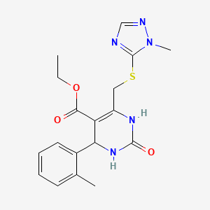 molecular formula C18H21N5O3S B11468827 ethyl 4-(2-methylphenyl)-6-{[(1-methyl-1H-1,2,4-triazol-5-yl)sulfanyl]methyl}-2-oxo-1,2,3,4-tetrahydropyrimidine-5-carboxylate 