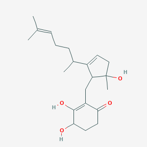 molecular formula C21H32O4 B011469 3,4-Dihydroxy-2-[[5-hydroxy-5-methyl-2-(6-methylhept-5-en-2-yl)cyclopent-2-en-1-yl]methyl]cyclohex-2-en-1-one CAS No. 103873-57-0