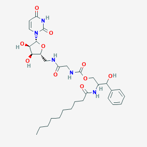 molecular formula C31H45N5O10 B114694 5'-((N-(2-Decanoylamino-3-hydroxy-3-phenylpropyloxycarbonyl)glycyl)amino)-5'-deoxyuridine CAS No. 149970-61-6