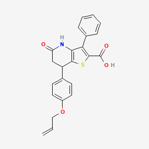 molecular formula C23H19NO4S B11469923 5-Oxo-3-phenyl-7-[4-(prop-2-en-1-yloxy)phenyl]-4,5,6,7-tetrahydrothieno[3,2-b]pyridine-2-carboxylic acid 