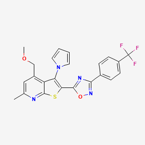 molecular formula C23H17F3N4O2S B11470032 4-(methoxymethyl)-6-methyl-3-(1H-pyrrol-1-yl)-2-{3-[4-(trifluoromethyl)phenyl]-1,2,4-oxadiazol-5-yl}thieno[2,3-b]pyridine 