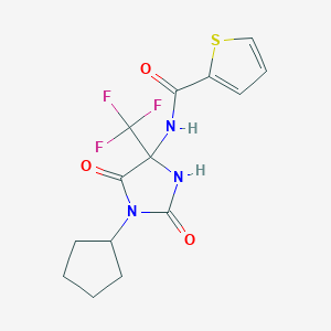 molecular formula C14H14F3N3O3S B11470061 N-[1-cyclopentyl-2,5-dioxo-4-(trifluoromethyl)imidazolidin-4-yl]thiophene-2-carboxamide 