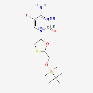 molecular formula C14H24FN3O3SSi B1147047 4-Amino-1-((2R,5S)-2-((tert-butyldimethylsilyloxy)methyl)-1,3-oxathiolan-5-yl)-5-fluoropyrimidin-2(1H)-one-13C,15N2 CAS No. 1246816-05-6