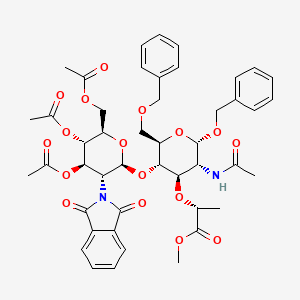 molecular formula C₄₆H₅₂N₂O₁₇ B1147095 methyl (2R)-2-[(2S,3R,4R,5S,6R)-3-acetamido-5-[(2S,3R,4R,5S,6R)-4,5-diacetyloxy-6-(acetyloxymethyl)-3-(1,3-dioxoisoindol-2-yl)oxan-2-yl]oxy-2-phenylmethoxy-6-(phenylmethoxymethyl)oxan-4-yl]oxypropanoate CAS No. 112289-92-6