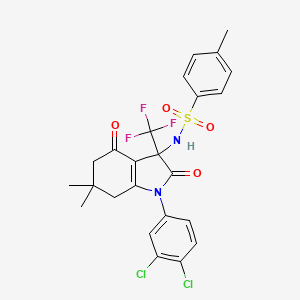 molecular formula C24H21Cl2F3N2O4S B11470965 N-[1-(3,4-dichlorophenyl)-6,6-dimethyl-2,4-dioxo-3-(trifluoromethyl)-2,3,4,5,6,7-hexahydro-1H-indol-3-yl]-4-methylbenzenesulfonamide 