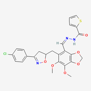 molecular formula C25H22ClN3O6S B11471046 N'-[(Z)-(5-{[3-(4-chlorophenyl)-4,5-dihydro-1,2-oxazol-5-yl]methyl}-6,7-dimethoxy-1,3-benzodioxol-4-yl)methylidene]thiophene-2-carbohydrazide 