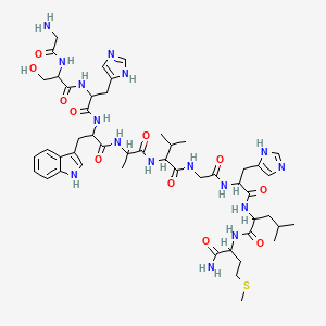 molecular formula C49H72N16O11S B1147229 2-[[2-[[2-[[2-[2-[[2-[[2-[[2-[(2-aminoacetyl)amino]-3-hydroxypropanoyl]amino]-3-(1H-imidazol-5-yl)propanoyl]amino]-3-(1H-indol-3-yl)propanoyl]amino]propanoylamino]-3-methylbutanoyl]amino]acetyl]amino]-3-(1H-imidazol-5-yl)propanoyl]amino]-N-(1-amino-4-methylsulfanyl-1-oxobutan-2-yl)-4-methylpentanamide CAS No. 136058-54-3