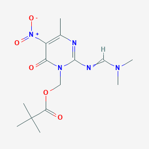 molecular formula C₁₄H₂₁N₅O₅ B1147292 [2-(Dimethylaminomethylideneamino)-4-methyl-5-nitro-6-oxopyrimidin-1-yl]methyl 2,2-dimethylpropanoate CAS No. 151587-55-2