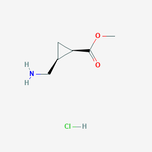 molecular formula C6H12ClNO2 B1147394 Cyclopropanecarboxylic acid, 2-(aminomethyl)-, methyl ester, hydrochloride, cis-(9CI) CAS No. 132592-83-7