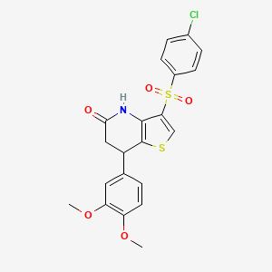 molecular formula C21H18ClNO5S2 B11474681 3-[(4-chlorophenyl)sulfonyl]-7-(3,4-dimethoxyphenyl)-6,7-dihydrothieno[3,2-b]pyridin-5(4H)-one 