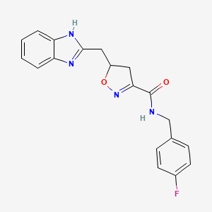 molecular formula C19H17FN4O2 B11474856 5-(1H-benzimidazol-2-ylmethyl)-N-(4-fluorobenzyl)-4,5-dihydro-1,2-oxazole-3-carboxamide 