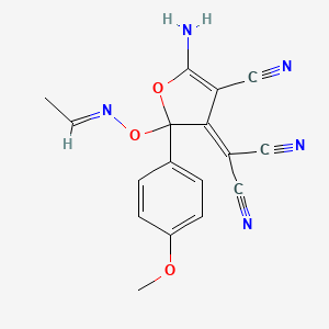 molecular formula C17H13N5O3 B11474916 [5-amino-4-cyano-2-{[(1E)-ethylideneamino]oxy}-2-(4-methoxyphenyl)furan-3(2H)-ylidene]propanedinitrile 