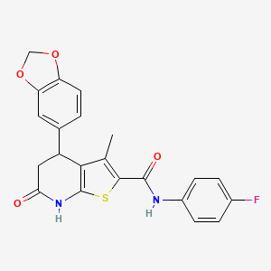 molecular formula C22H17FN2O4S B11474996 4-(1,3-benzodioxol-5-yl)-N-(4-fluorophenyl)-3-methyl-6-oxo-4,5,6,7-tetrahydrothieno[2,3-b]pyridine-2-carboxamide 