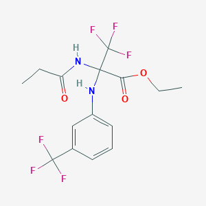 molecular formula C15H16F6N2O3 B11475001 Ethyl 3,3,3-trifluoro-2-propionamido-2-[3-(trifluoromethyl)anilino]propionate 