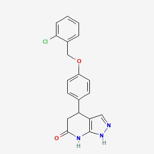 molecular formula C19H16ClN3O2 B11475021 4-{4-[(2-chlorobenzyl)oxy]phenyl}-1,4,5,7-tetrahydro-6H-pyrazolo[3,4-b]pyridin-6-one 