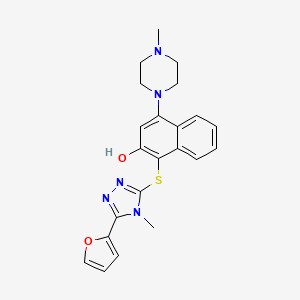 molecular formula C22H23N5O2S B11475132 1-{[5-(furan-2-yl)-4-methyl-4H-1,2,4-triazol-3-yl]sulfanyl}-4-(4-methylpiperazin-1-yl)naphthalen-2-ol 
