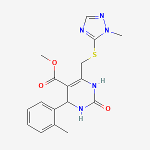 molecular formula C17H19N5O3S B11475746 methyl 4-(2-methylphenyl)-6-{[(1-methyl-1H-1,2,4-triazol-5-yl)sulfanyl]methyl}-2-oxo-1,2,3,4-tetrahydropyrimidine-5-carboxylate 