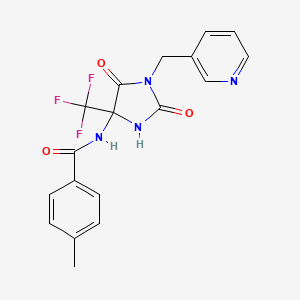 molecular formula C18H15F3N4O3 B11475892 N-[2,5-dioxo-1-(pyridin-3-ylmethyl)-4-(trifluoromethyl)imidazolidin-4-yl]-4-methylbenzamide 